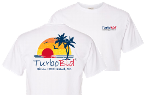 TurboBid T-Shirt displaying the front chest logo and back design.